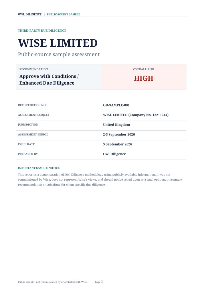 Owl Diligence WISE LIMITED public-source sample report cover